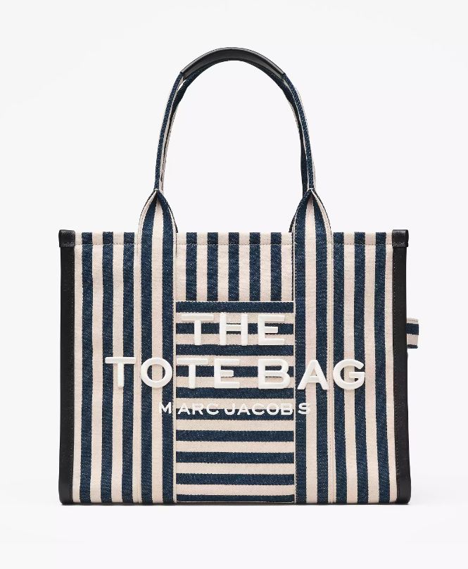 Bolso Tote grande Marc Jacobs lona rayas denim